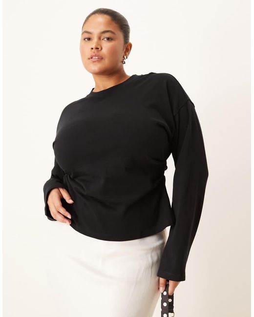 ASOS Black Asos Design Curve Long Sleeve Corset Waist Tee