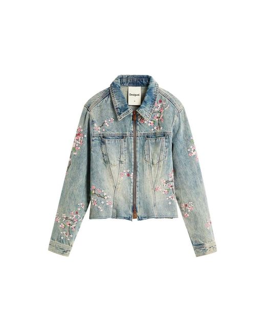 Desigual Blue Embroidered Denim Jacket