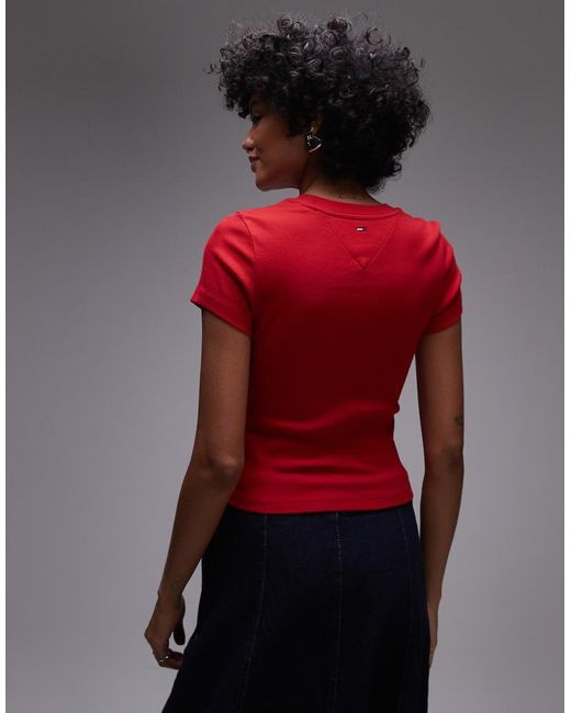 T-Shirt Rossa Con Logo Centrale A Tema Usa di Tommy Hilfiger in Red
