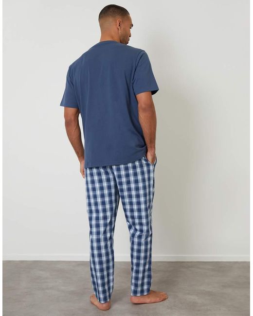 Threadbare Blue Check Relaxed Fit Pyjama Set for men