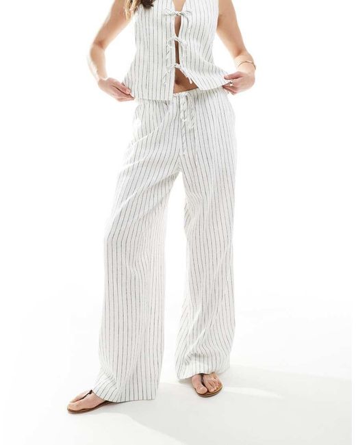 South Beach White Stripe Linen Blend Trouser