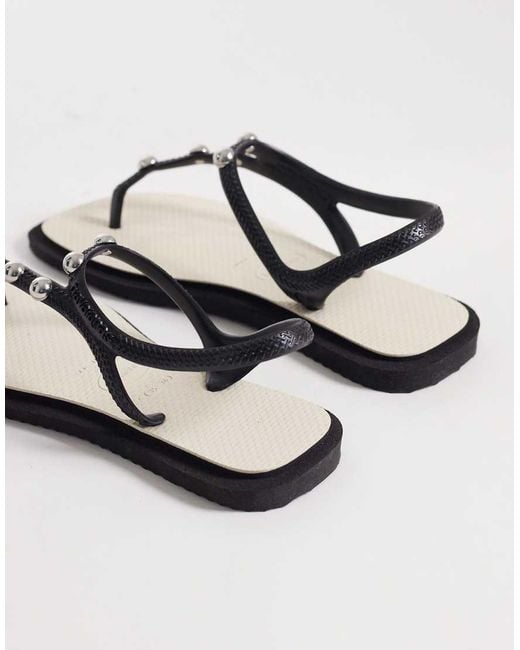 Havaianas White Square Toe Studded Flip Flops