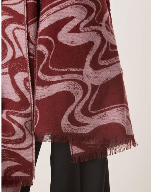 ASOS Red Woven Scarf With Monogram Jacquard Swirl Design