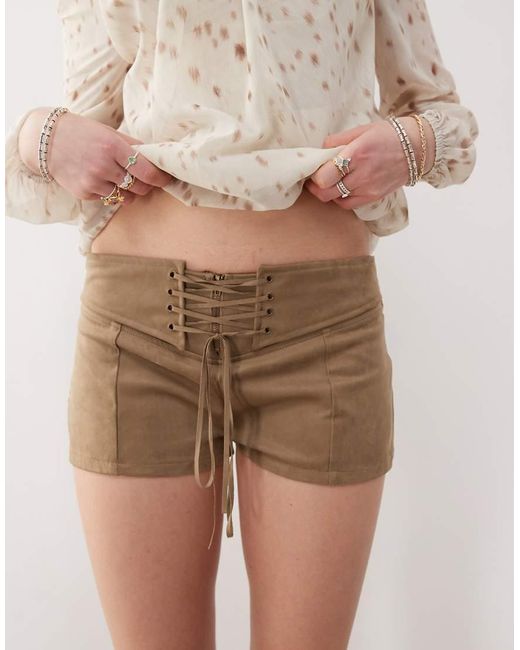 Motel Brown Janna Faux Suede Hotpant