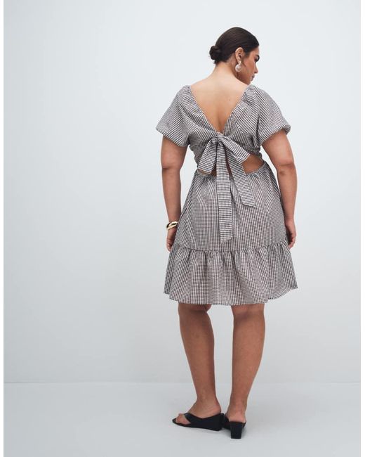 Noisy May Gray Tiered Seersucker Mini Dress With Open Tie Back