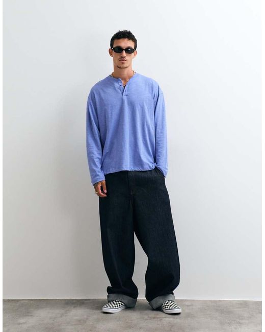Reclaimed Vintage Blue Long Sleeve Slub Jersey Henley T-shirt for men