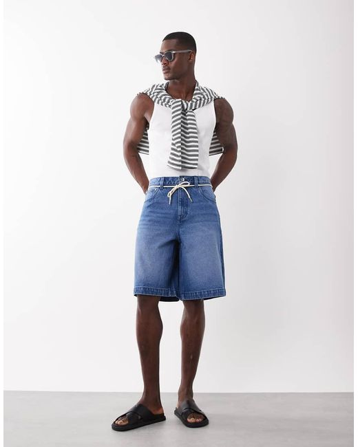 ASOS Blue Loose Denim Jorts for men
