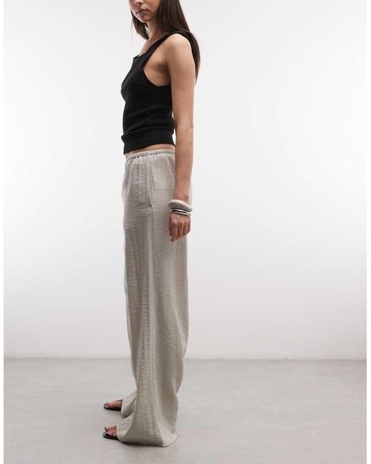Weekday Natural Pull On Wide Leg Crinkle Trousers