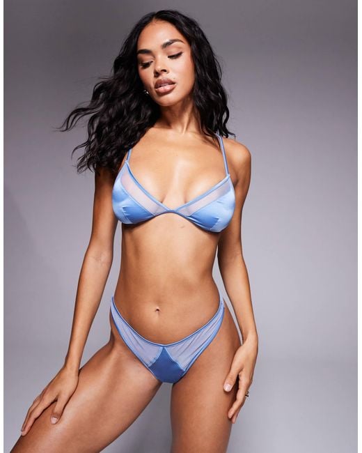 ASOS Blue Belle Satin & Mesh Thong