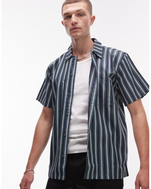 Dickies Gestreept Werk Overhemd Met Korte Mouwen in het Blue voor heren