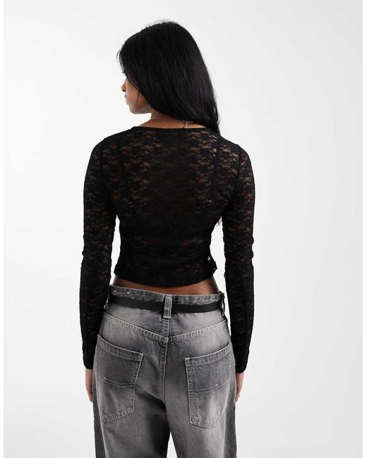 ASOS Black Lace Sheer Long Sleeve Cropped Top
