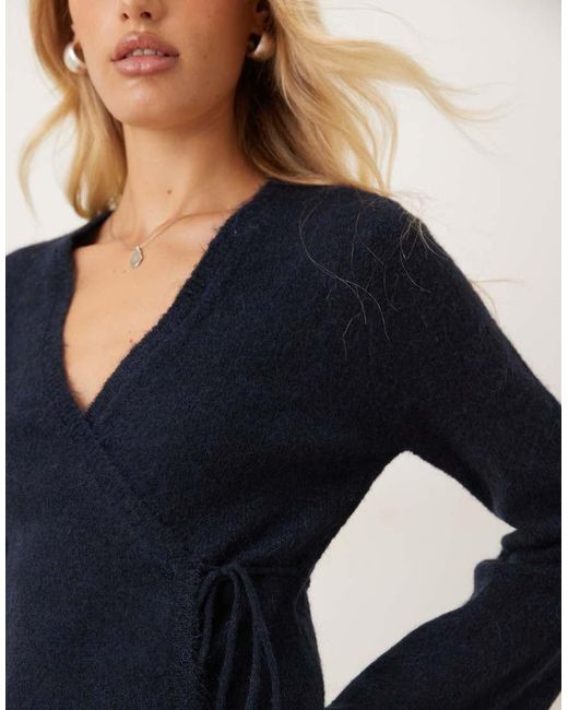 Gina Tricot Blue Long Sleeve Knitted Wool Alpaca Wrap Cardigan