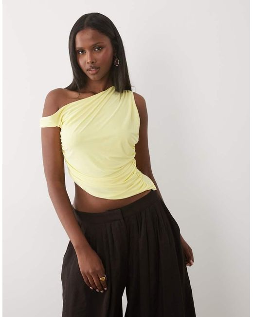 Missy Empire Yellow Double Sculpted Slinky Asymmetric Off Shoulder Top
