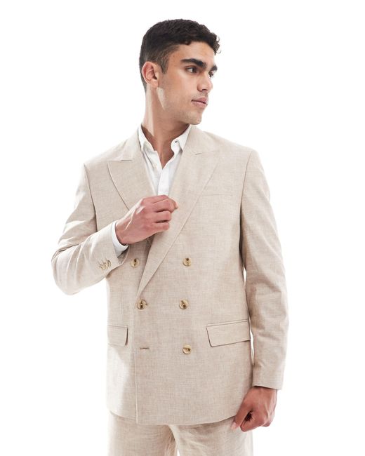 Jack & Jones Premium – locker geschnittene anzugjacke mit leinen in Natural für Herren