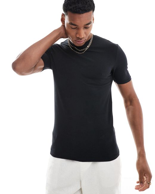 River Island Black Studio Muscle Fit T-shirt for men