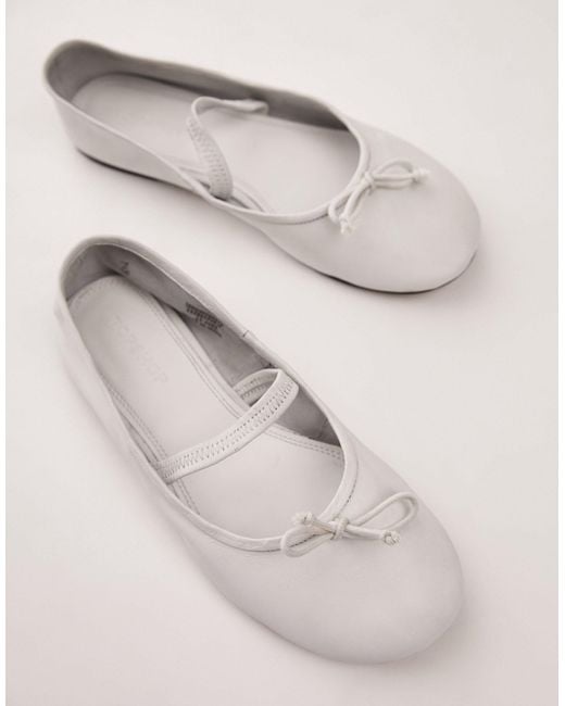 TOPSHOP White Brooke Leather Unlined Ballerina Shoe