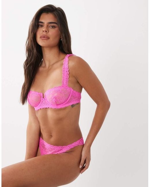 ASOS Pink Lucinda Lace Balcony Bra With Lace Trim