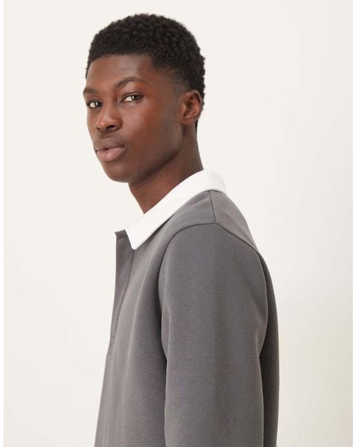 ASOS Gray Polo Neck Sweatshirt With Contrast Collar for men