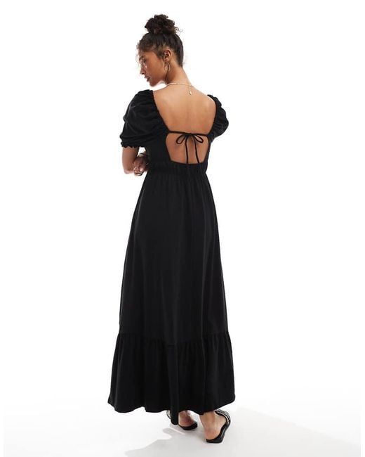 Miss Selfridge Black Puff Sleeve Maxi Dress
