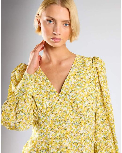 Glamorous Blue V-Neck Button Front Blouse