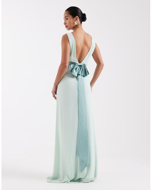 TFNC London Blue Bridesmaids Chiffon Maxi Dress With Satin Bow