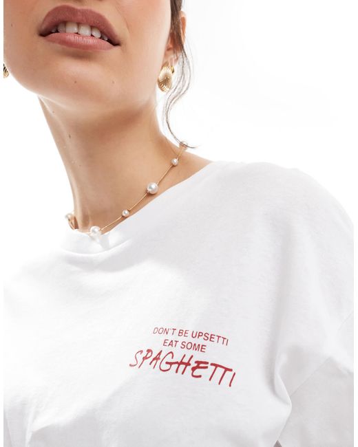 T-shirt oversize avec imprimé graphique spaghetti au dos JJXX en coloris White