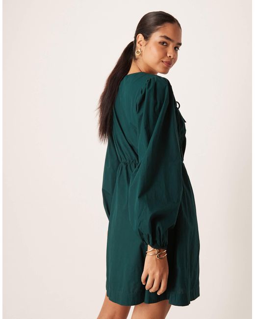 Y.A.S Green Tie Front Long Sleeve Mini Dress