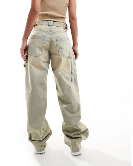 Bershka White Adjustable Waist Carpenter Jeans