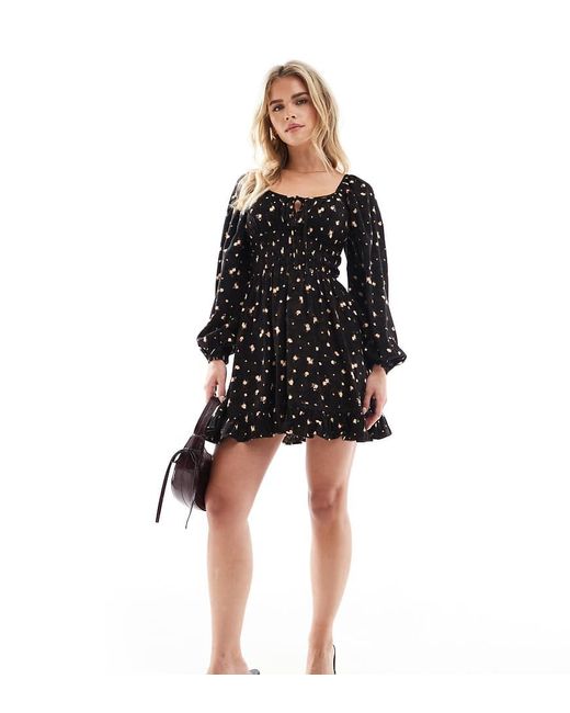 Miss Selfridge Black Shirred Waist Mini Dress