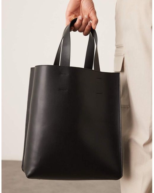 ASOS Black Faux Leather Tote Bag With Crossbody Strap for men