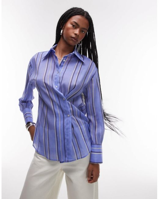 Chemise à rayures avec boutonnage asymétrique Mango en coloris Blue