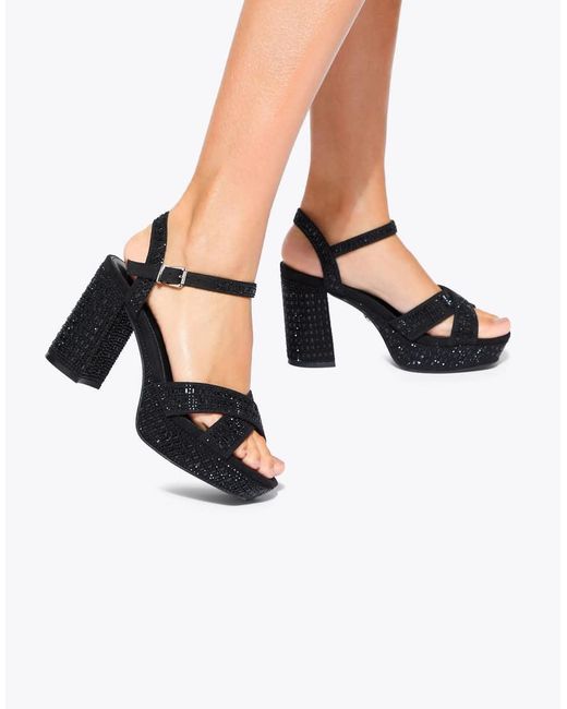 KG by Kurt Geiger Black Fleur Platform Heeled Sandals