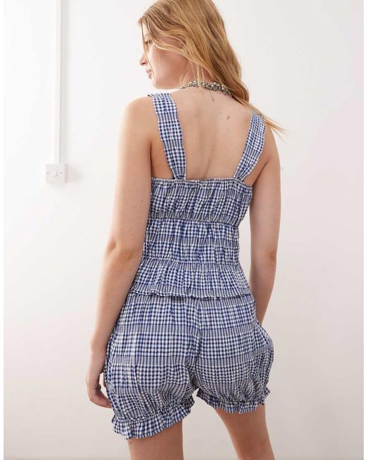 Reclaimed Vintage Blue Gathered Tie Front Top