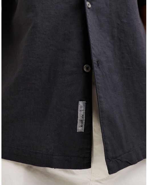 Pull&Bear Black Linen Look Revere Neck Shirt for men
