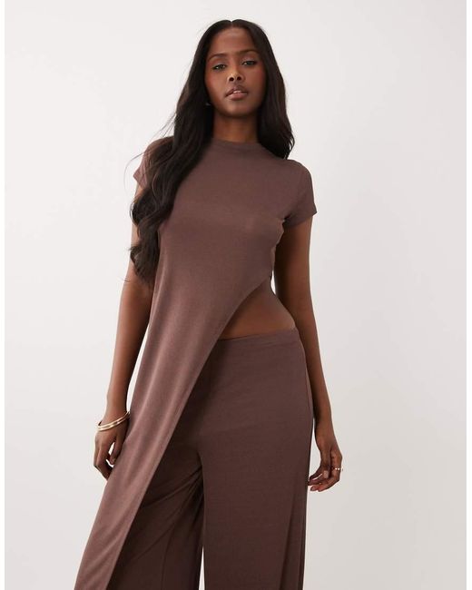 ASOS Brown Sheer Onion Skin Longline Tunic Top Co-Ord