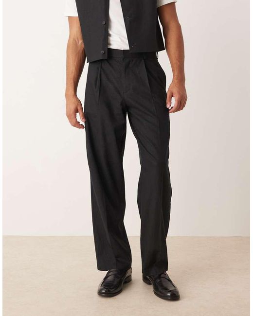 ASOS Pantalon Met Wijde Pijpen Van Linnenmix in het Black voor heren