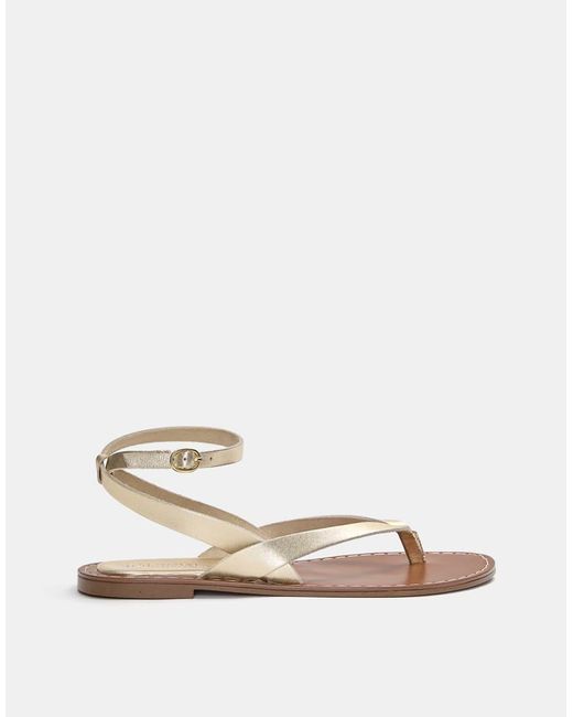 Pull&Bear Natural Flat Golden Leather Sandals