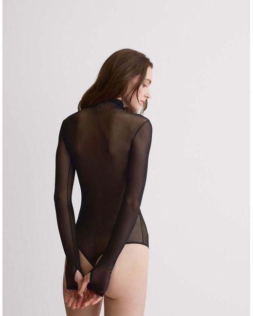 Intimissimi Black High-Neck Tulle Bodysuit