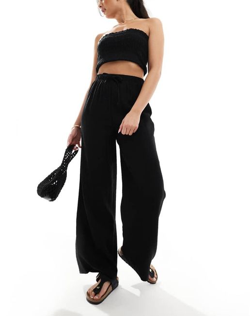 New Look Broek Met Wijde Pijpen Van Kreukstof in het Black