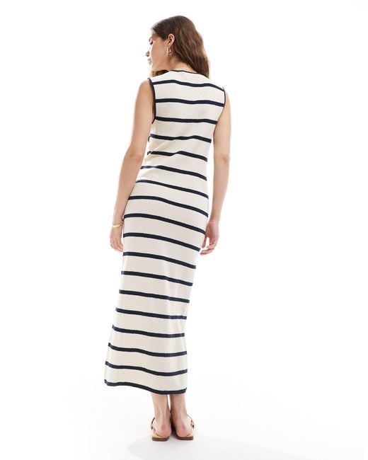 Vero Moda White – knöchellanges, gestreiftes jersey-strickkleid