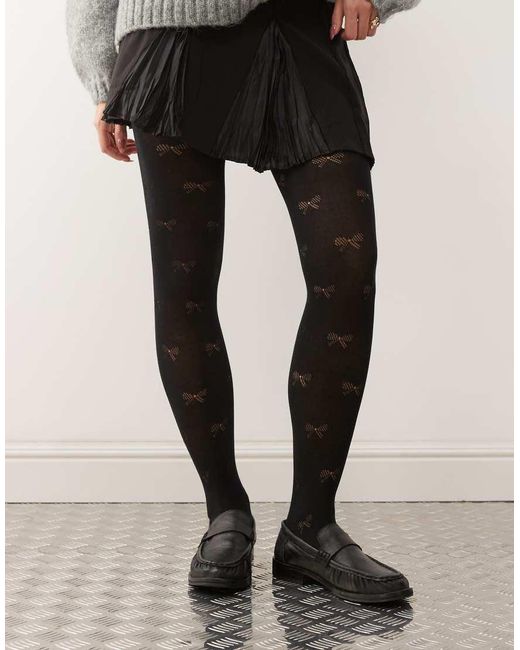 Collant Neri Con Motivo Di Fiocchi di Pretty Polly in Black