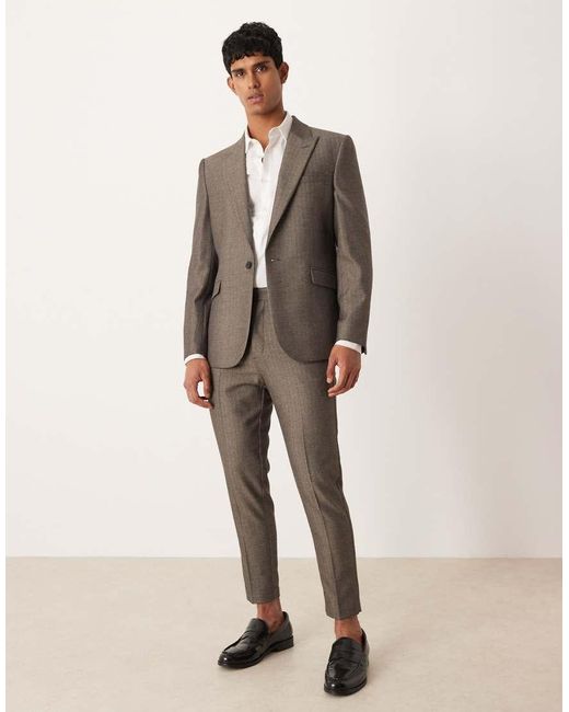 ASOS Natural Tapered Wool Look Twill Stripe Suit Trousers for men