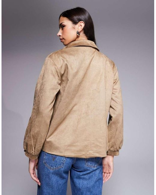 The Frolic Natural Exclusive Faux Suede Balloon Sleeve Bomber Jacket