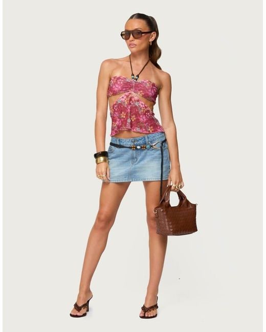 Edikted Red Solana Floral Cut Out Halter Top
