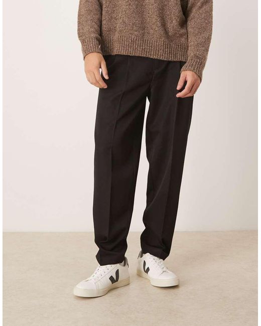 ASOS Natural Oversized Tapered Dress Pants With Double Pleats for men