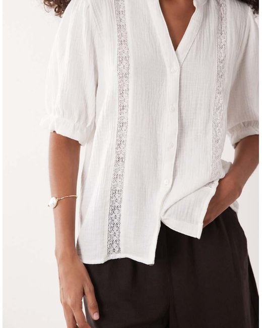 Jdy White Cheesecloth Shirt With Lace Stripe Detail