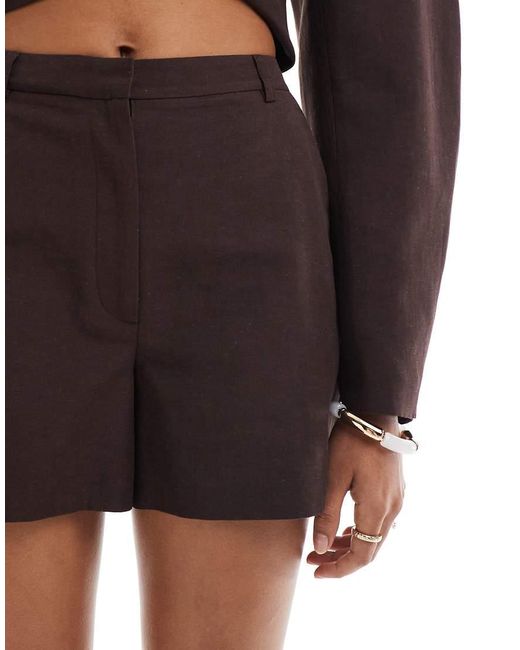ASOS Black Linen Blend Tailored Longline Shorts