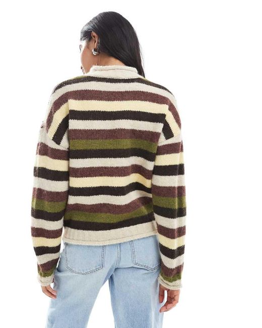 Maglione A Collo Alto A Righe Con Fondo Arrotolato di Daisy Street in Gray