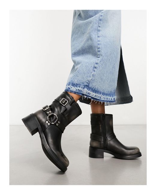 Steve Madden Blue Brixton Low Ankle Biker Boot With Hardware
