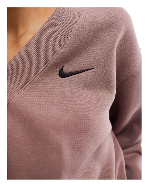 Nike Pink Mini Swoosh V-neck Cropped Sweat